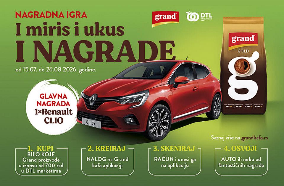 Velika nagradna igra: Granda kafa i DTL marketi poklanja Renault Clio i vredne nedeljne nagrade