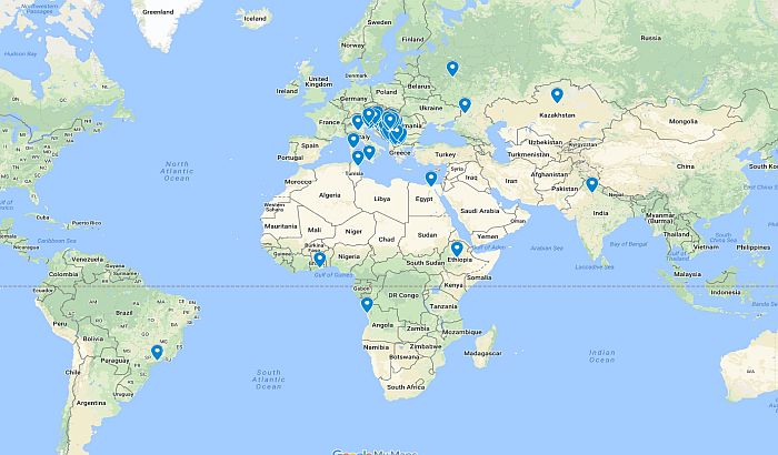 Mapa svih ulica na svetu koje nose Titovo ime