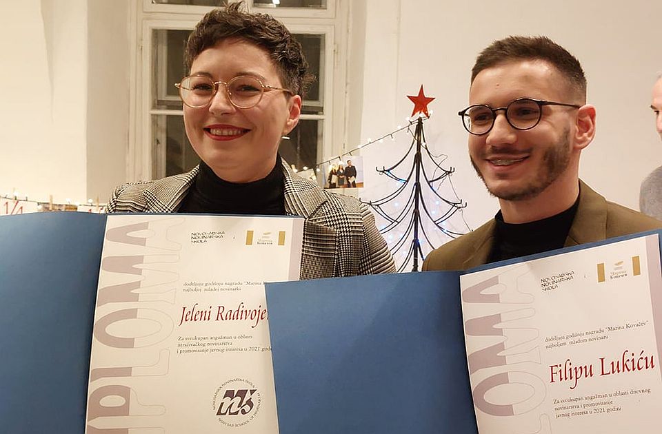 Jelena Radivojević i Filip Lukić dobitnici novinarske nagrade "Marina Kovačev"