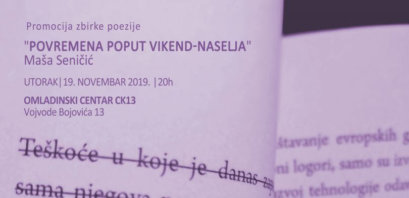 Promocija nove zbirke poezije Maše Seničić u utorak u CK13