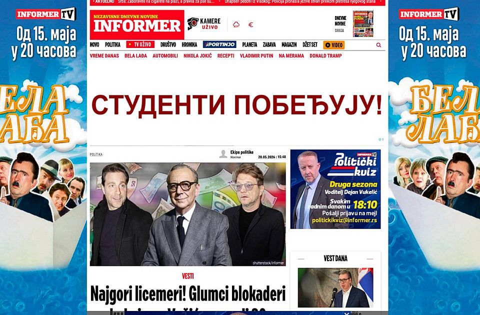 Poruke "Studenti pobeđuju" na prorežimskim medijima: "Meduza" pred protest na Slaviji