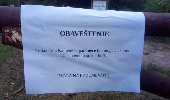 Zbog proslave kompanije NIS zatvoren Kamenički park