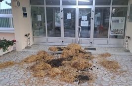 FOTO, VIDEO Protest u Bačkoj Palanci: Prosuto stajsko đubrivo na ulazu u zgradu opštine
